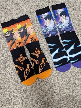 Naruto Anime Character Crew Socks - Black & Orange / Black & Purple NWOT